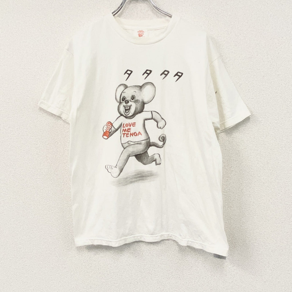 漫画太郎　TENGA　半袖プリントエロTシャツ　アニマル　企業ロゴ　クルーネック　白　ホワイト　Lサイズ
