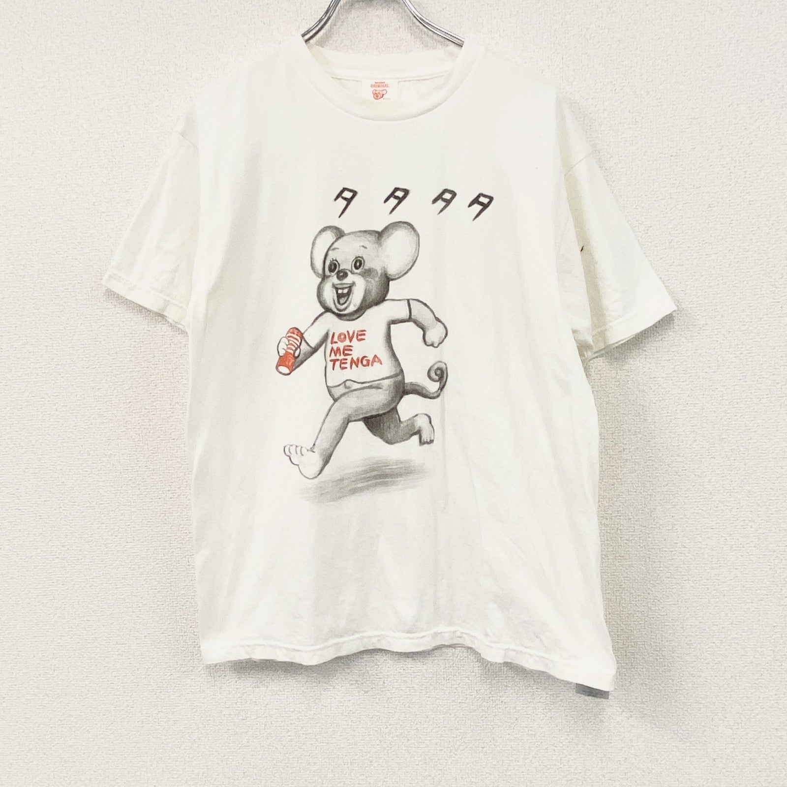 漫画太郎　TENGA　半袖プリントエロTシャツ　アニマル　企業ロゴ　クルーネック　白　ホワイト　Lサイズ