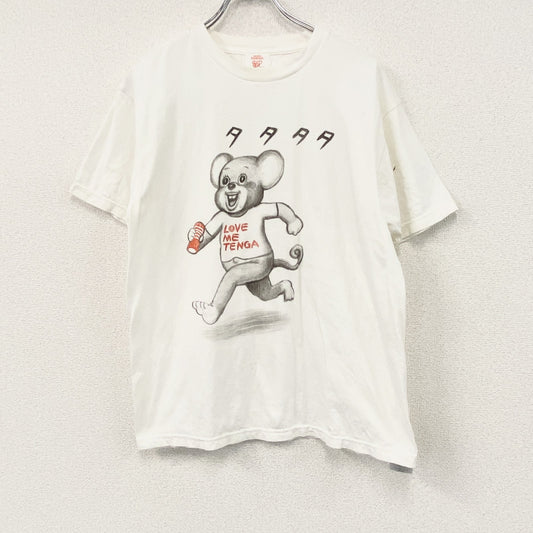 漫画太郎　TENGA　半袖プリントエロTシャツ　アニマル　企業ロゴ　クルーネック　白　ホワイト　Lサイズ