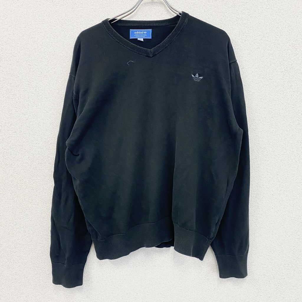 adidas　アディダス　コットンニットセーター　Vネック　黒　ブラック　XLサイズ