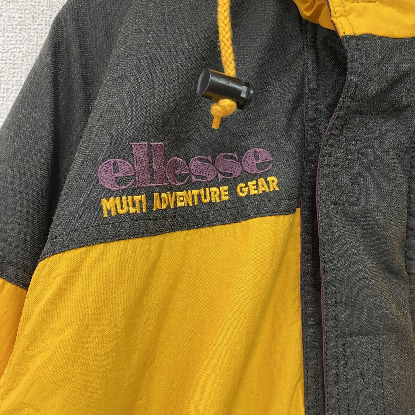 90s　ellesse　エレッセ　アノラックパーカー　ハーフジッププルオーバージャケット　スキーウェア　比翼仕立て　黄色　イエロー　Mサイズ
