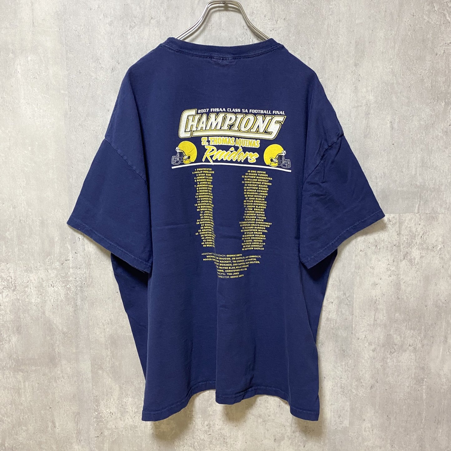 古着 used　FHSAA　ST.THOMAS AQUINAS　カレッジフットボール　半袖プリントTシャツ　ネイビー　紺　2XL
