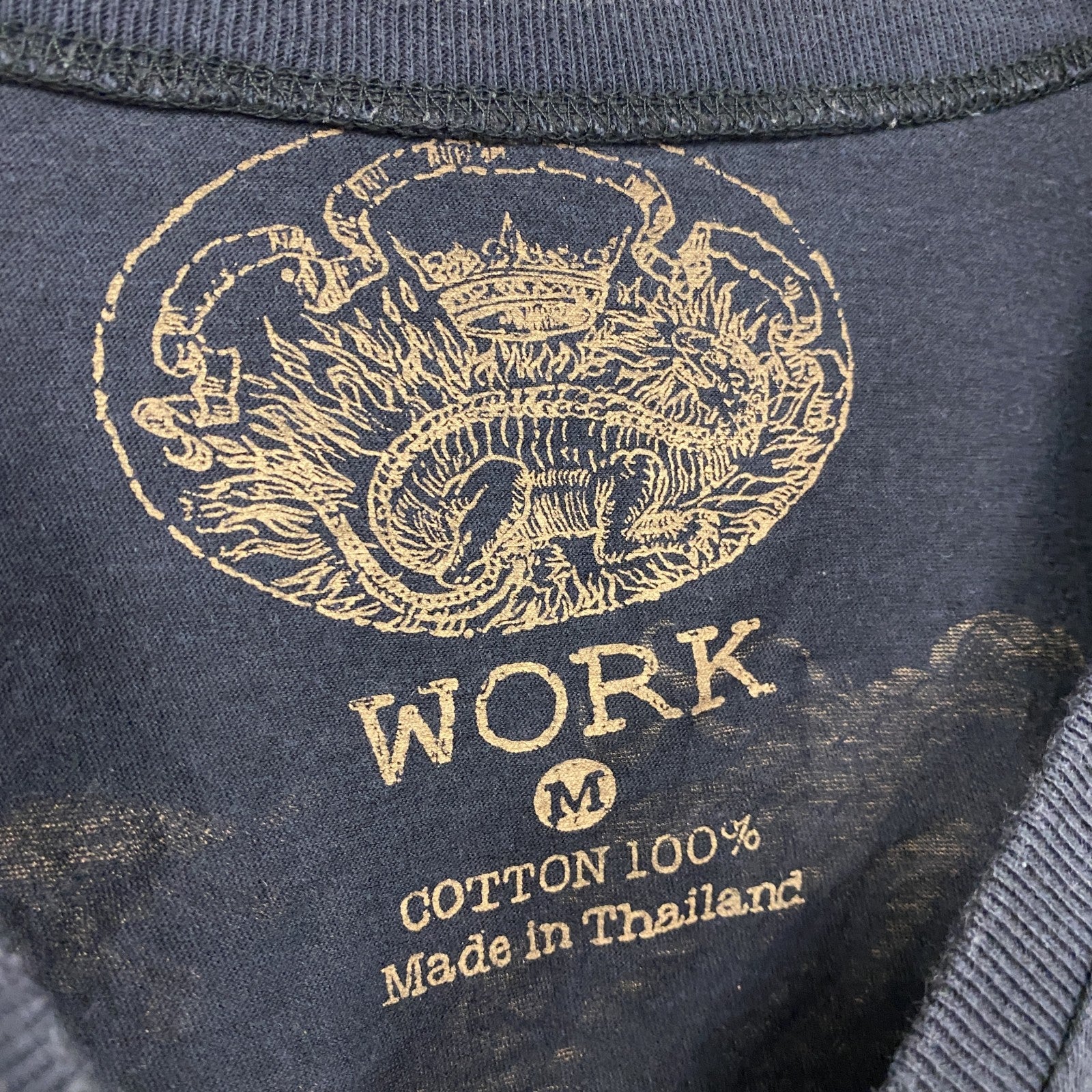 WORK　半袖プリントTシャツ　Vネック　和柄　金魚　黒　ブラック　Mサイズ