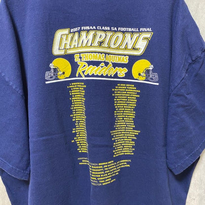 古着 used　FHSAA　ST.THOMAS AQUINAS　カレッジフットボール　半袖プリントTシャツ　ネイビー　紺　2XL