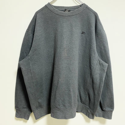 古着 used　STARTER スターター　長袖ワンポイントロゴ刺繍スウェット　トレーナー　クルーネック　グレー　XLサイズ