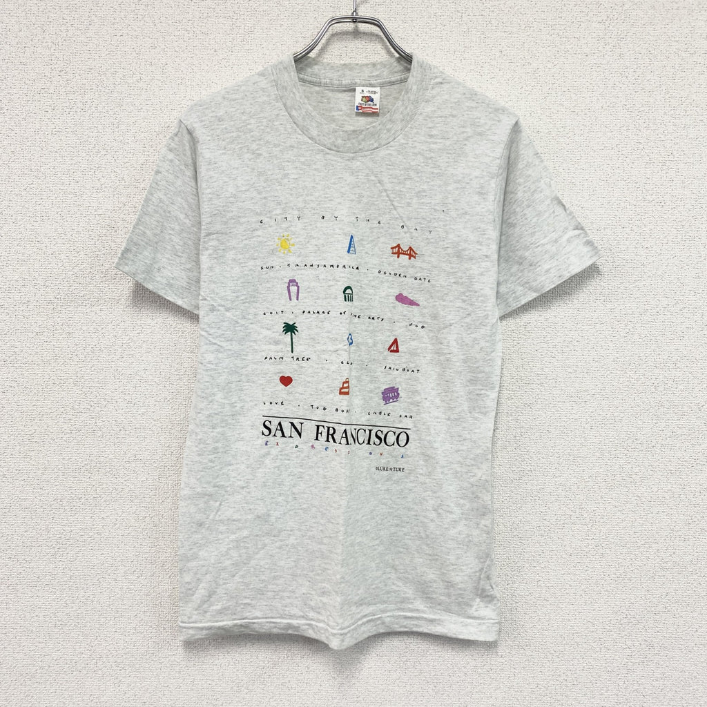 FRUIT OF THE LOOM　フルーツオブザルーム　半袖プリントTシャツ　シングルステッチ　グレー　Sサイズ