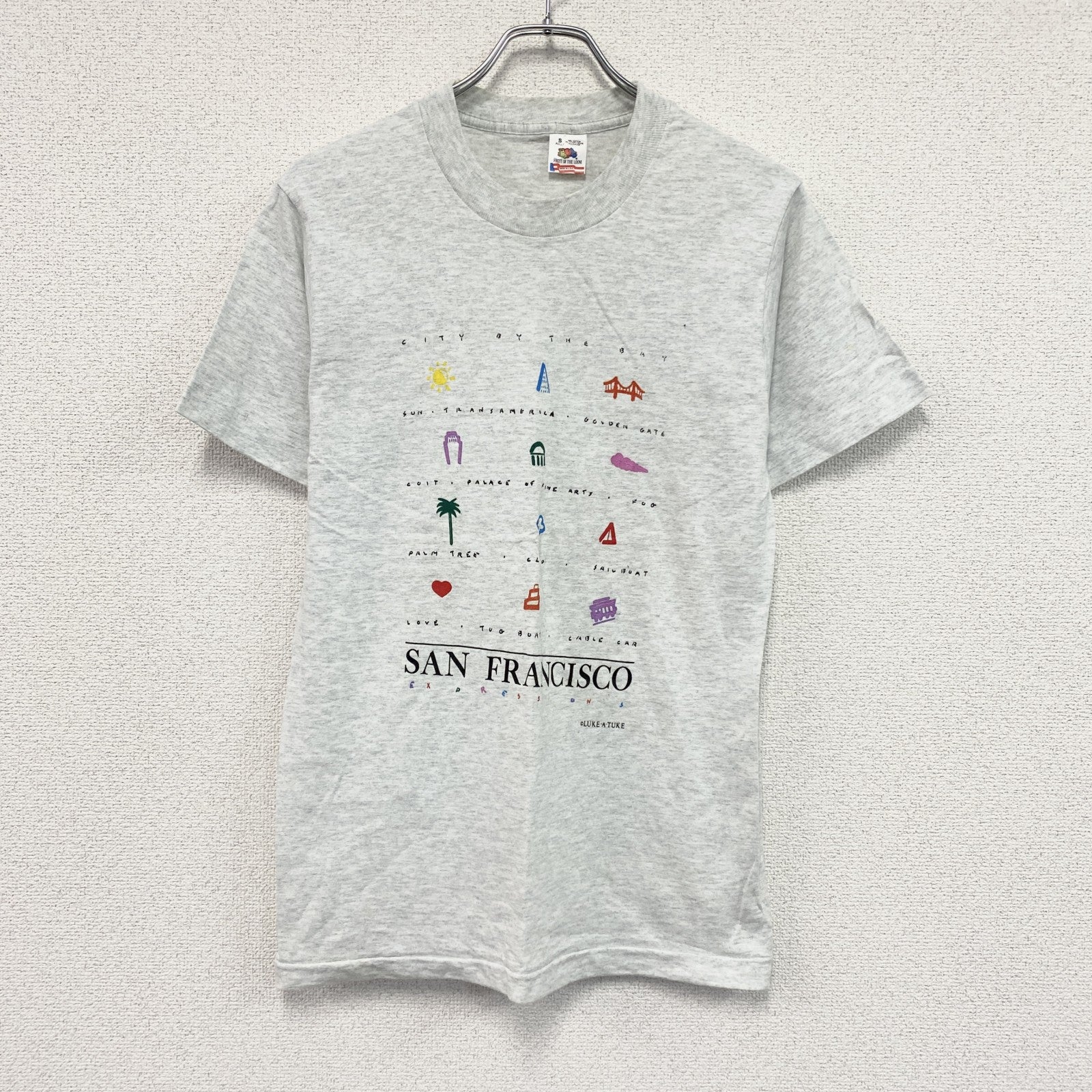 FRUIT OF THE LOOM　フルーツオブザルーム　半袖プリントTシャツ　シングルステッチ　グレー　Sサイズ
