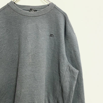古着 used　STARTER スターター　長袖ワンポイントロゴ刺繍スウェット　トレーナー　クルーネック　グレー　XLサイズ