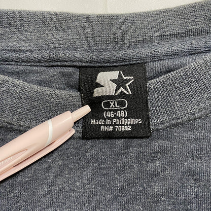 古着 used　STARTER スターター　長袖ワンポイントロゴ刺繍スウェット　トレーナー　クルーネック　グレー　XLサイズ