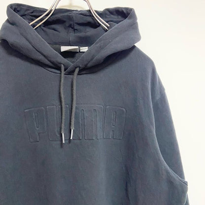 古着 used　PUMA　プーマ　長袖ロゴ立体パーカー　スウェットプルオーバー　シンプル　黒　ブラック　秋冬服　Lサイズ
