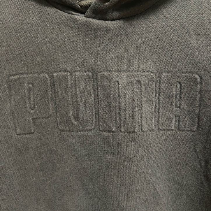 古着 used　PUMA　プーマ　長袖ロゴ立体パーカー　スウェットプルオーバー　シンプル　黒　ブラック　秋冬服　Lサイズ