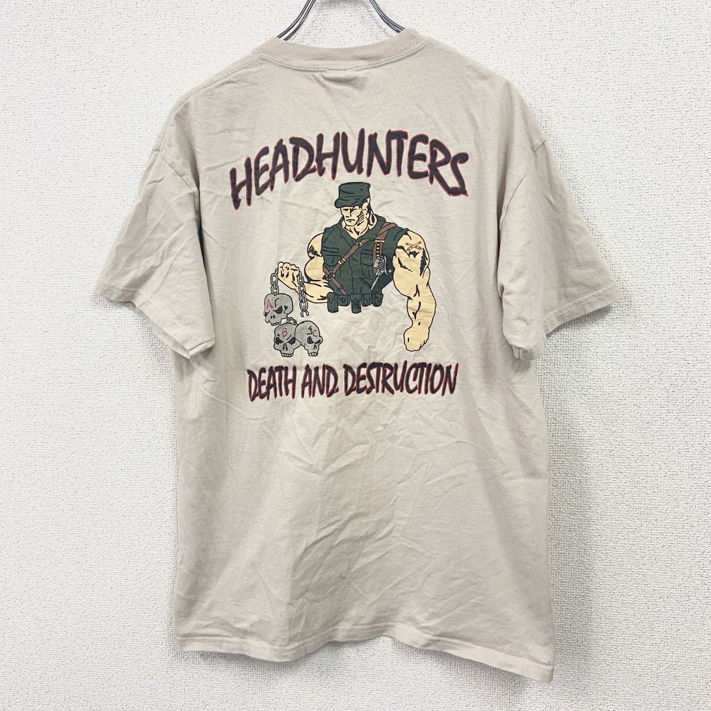 Hanes　ヘインズ　半袖プリントTシャツ　ミリタリー　ベージュ　Lサイズ