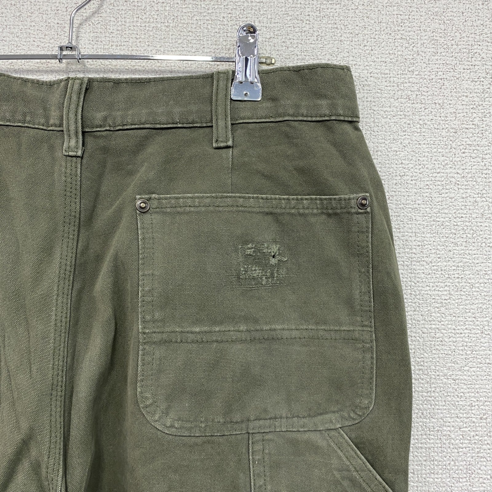 ノーブランド　ダブルニーペインターパンツ　ダックパンツ　ジップフライ　カーキ