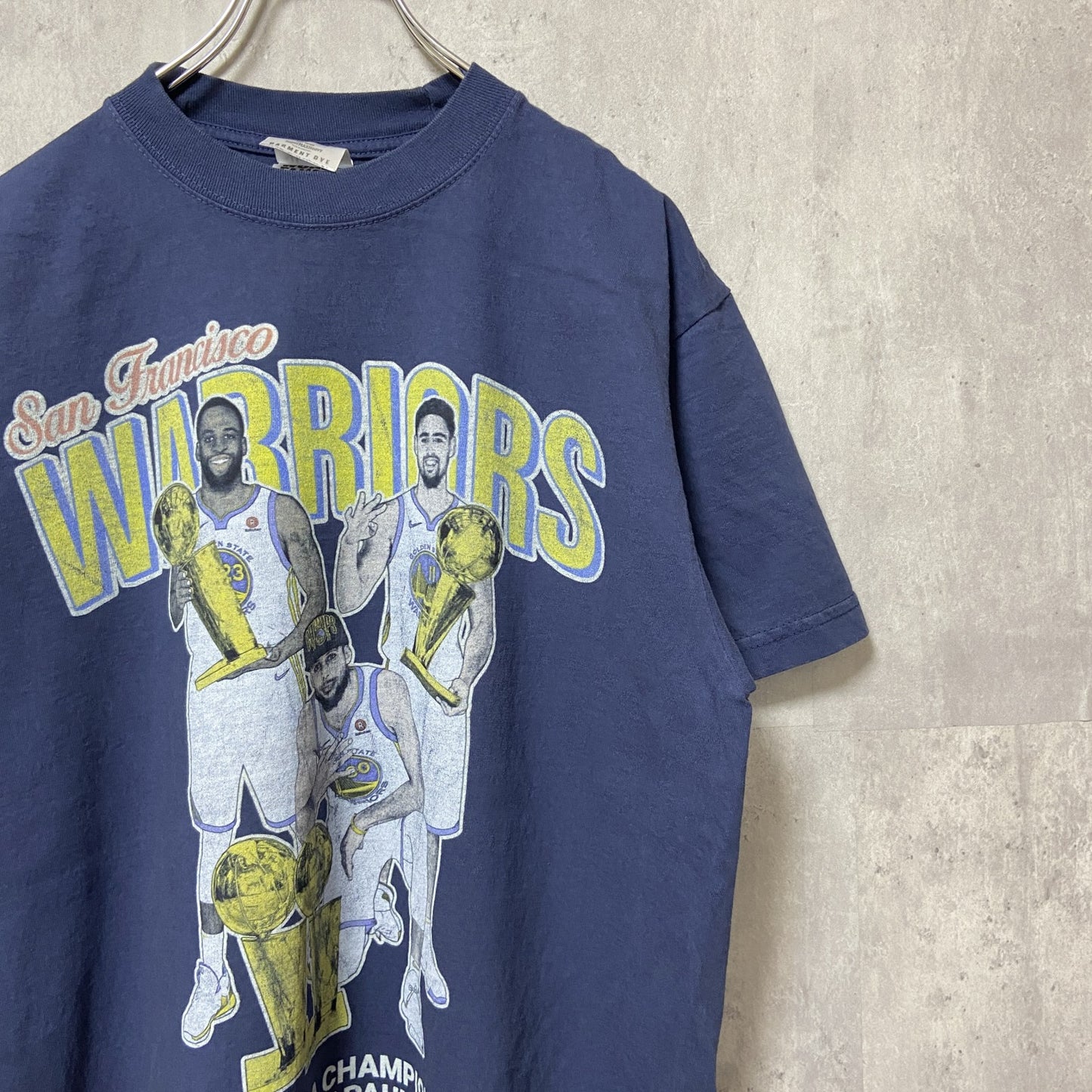 古着 used　NBA WARRIORS　ウォリアーズ　バスケ　半袖プリントTシャツ　バックプリント　ネイビー　紺　スポーツ