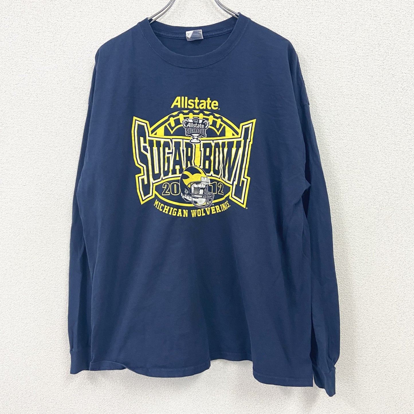 GILDAN　ギルダン　長袖プリントTシャツ　ミシガン大学　アメフト　紺　ネイビー　2XLサイズ
