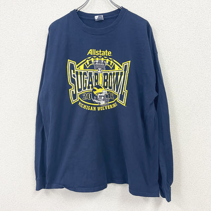 GILDAN　ギルダン　長袖プリントTシャツ　ミシガン大学　アメフト　紺　ネイビー　2XLサイズ
