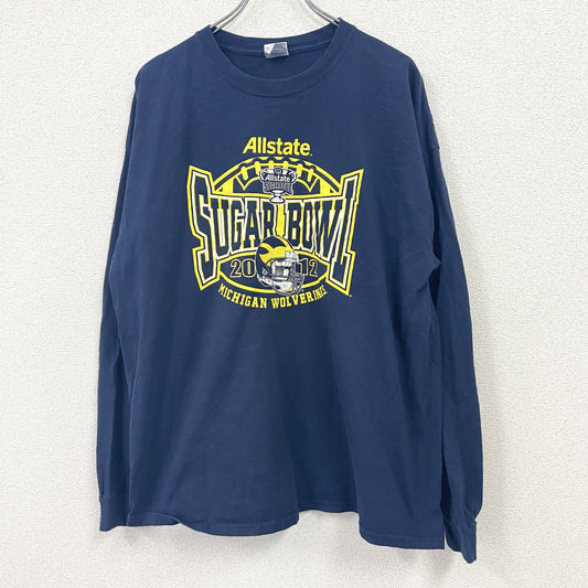 GILDAN　ギルダン　長袖プリントTシャツ　ミシガン大学　アメフト　紺　ネイビー　2XLサイズ