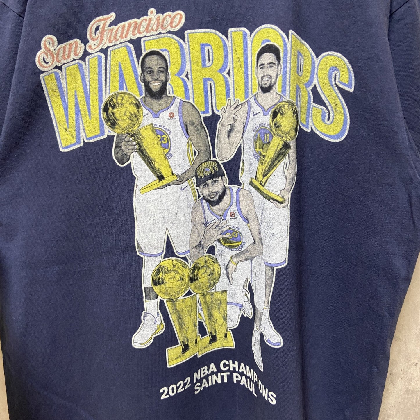 古着 used　NBA WARRIORS　ウォリアーズ　バスケ　半袖プリントTシャツ　バックプリント　ネイビー　紺　スポーツ