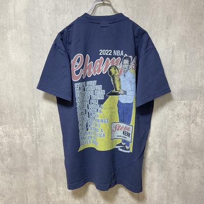 古着 used　NBA WARRIORS　ウォリアーズ　バスケ　半袖プリントTシャツ　バックプリント　ネイビー　紺　スポーツ