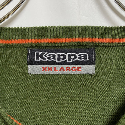 KAPPA　カッパ　ニットセーター　ワンポイント　刺繍ロゴ　ビッグシルエット　スポーツミックス　緑　グリーン　2XLサイズ