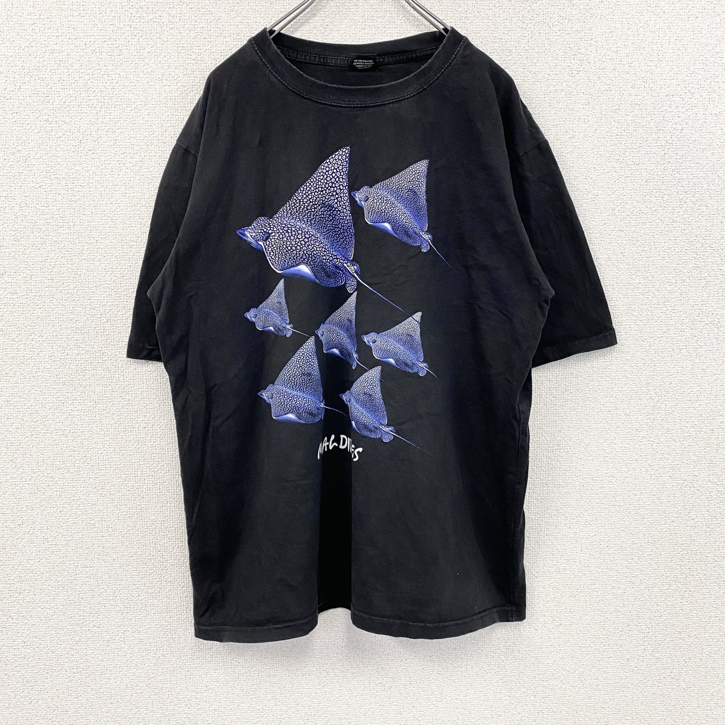 MALDIVES　半袖プリントTシャツ　アニマルT　マンタ　黒　ブラック　XLサイズ