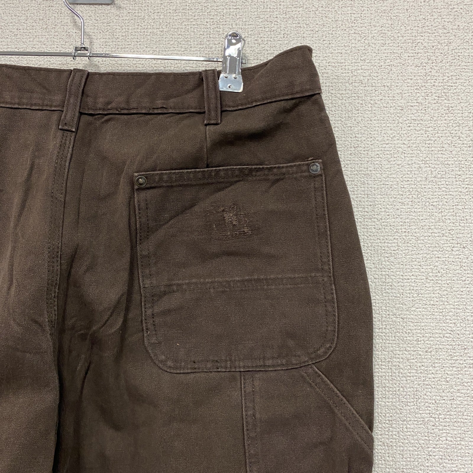 ノーブランド　ダブルニーペインターパンツ　ダックパンツ　ジップフライ　ブラウン