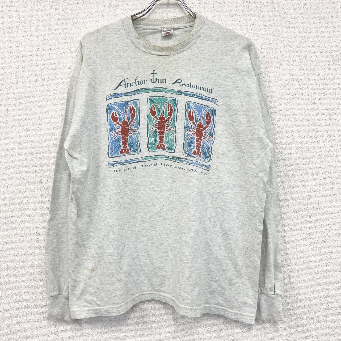90s　FRUIT OF THE LOOM　フルーツオブザルーム　長袖プリントTシャツ　灰色　グレー　XLサイズ