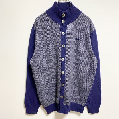 古着 used　KAPPA カッパ　長袖ハイネックニットカーディガン　セーター　ワンポイントロゴ刺繡　ネイビー　レトロ　XLサイズ