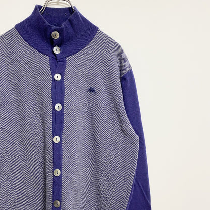 古着 used　KAPPA カッパ　長袖ハイネックニットカーディガン　セーター　ワンポイントロゴ刺繡　ネイビー　レトロ　XLサイズ