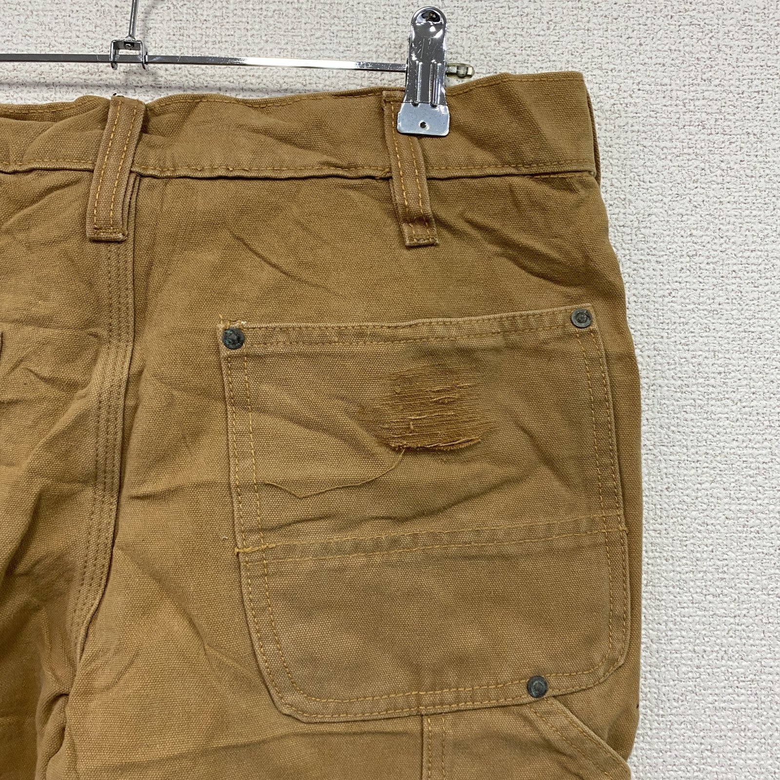 ノーブランド　ダブルニーペインターパンツ　ダックパンツ　ジップフライ　キャメル