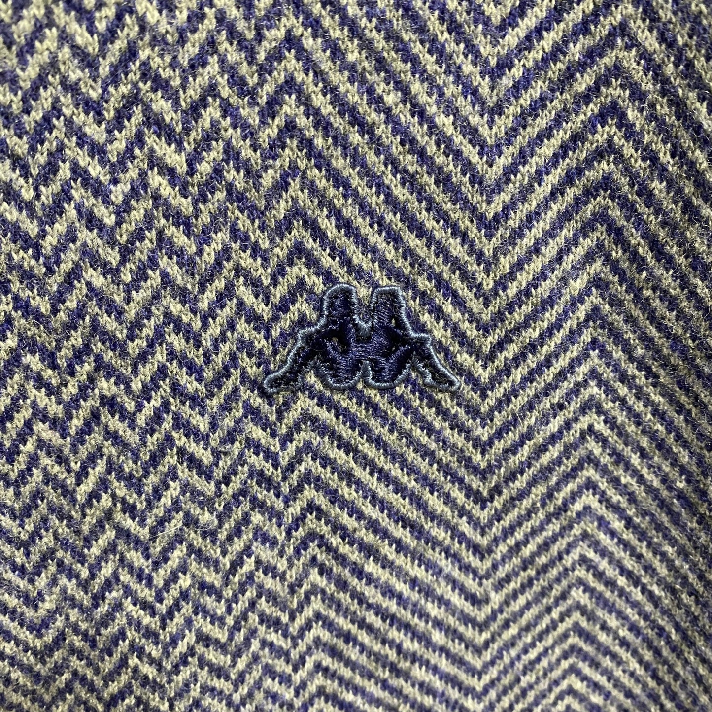 古着 used　KAPPA カッパ　長袖ハイネックニットカーディガン　セーター　ワンポイントロゴ刺繡　ネイビー　レトロ　XLサイズ