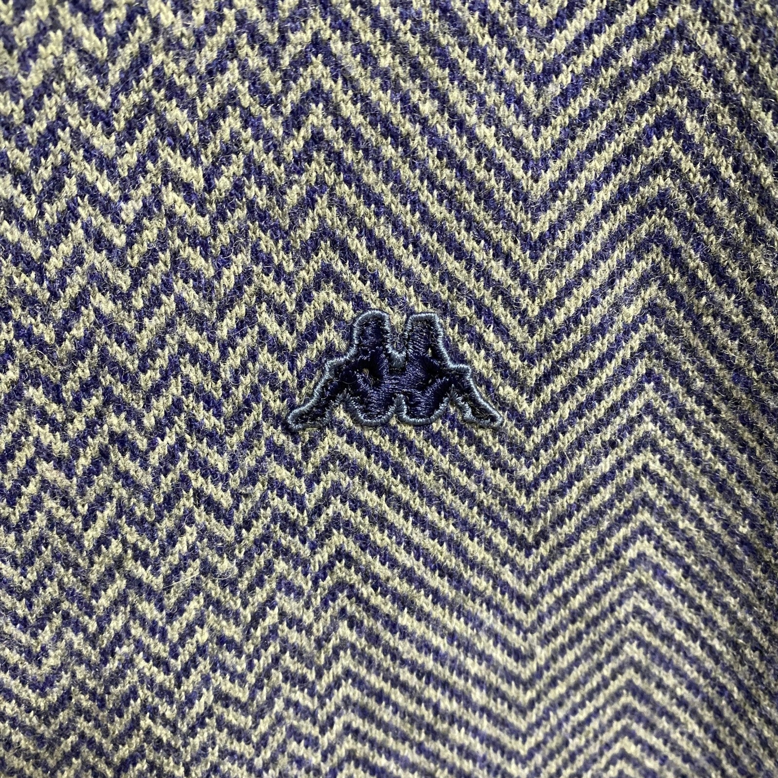 古着 used　KAPPA カッパ　長袖ハイネックニットカーディガン　セーター　ワンポイントロゴ刺繡　ネイビー　レトロ　XLサイズ