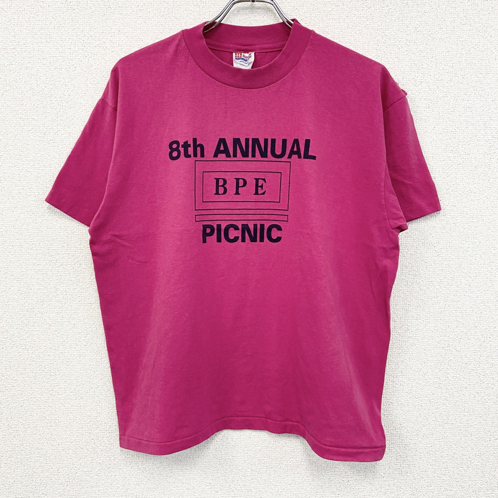 90s　Hanes　ヘインズ　半袖プリントTシャツ　US製　シングルステッチ　ショッキングピンク　Lサイズ