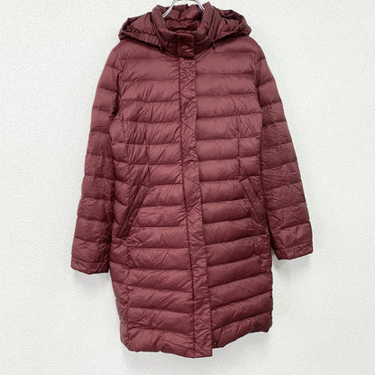 LAND'S END　ランズエンド　ダウンコート　ダウン80％　ウエストベルト付き　比翼仕立て　朱色　カシスレッド　XLサイズ