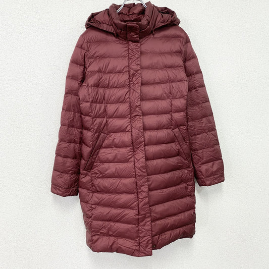 LAND'S END　ランズエンド　ダウンコート　ダウン80％　ウエストベルト付き　比翼仕立て　朱色　カシスレッド　XLサイズ