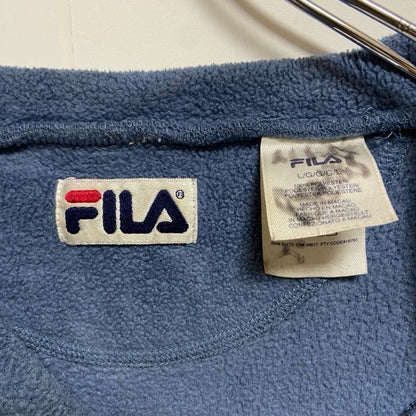 古着 used　FILA　フィラ　長袖クルーネックロゴ刺繍フリース　水色　ライトブルー　秋冬服　レトロ　Lサイズ