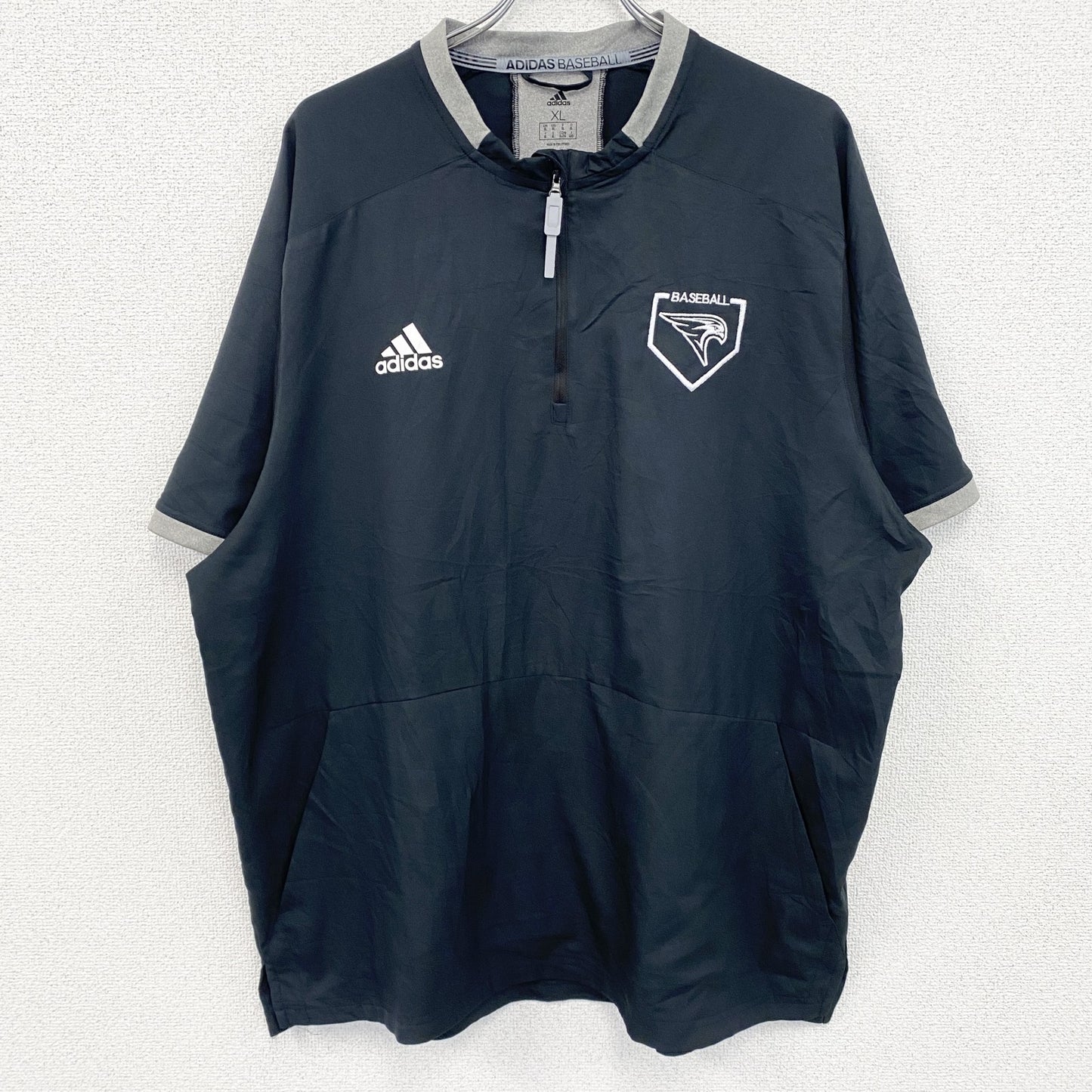 古着 used　adidas　アディダス　プリントナイロンジャケットプルオーバー　黒　ブラック　XLサイズ