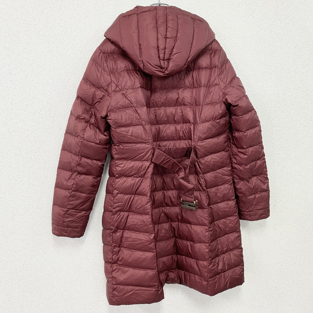 LAND'S END　ランズエンド　ダウンコート　ダウン80％　ウエストベルト付き　比翼仕立て　朱色　カシスレッド　XLサイズ