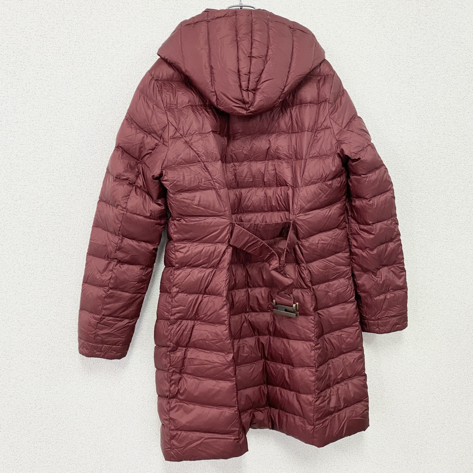 LAND'S END　ランズエンド　ダウンコート　ダウン80％　ウエストベルト付き　比翼仕立て　朱色　カシスレッド　XLサイズ