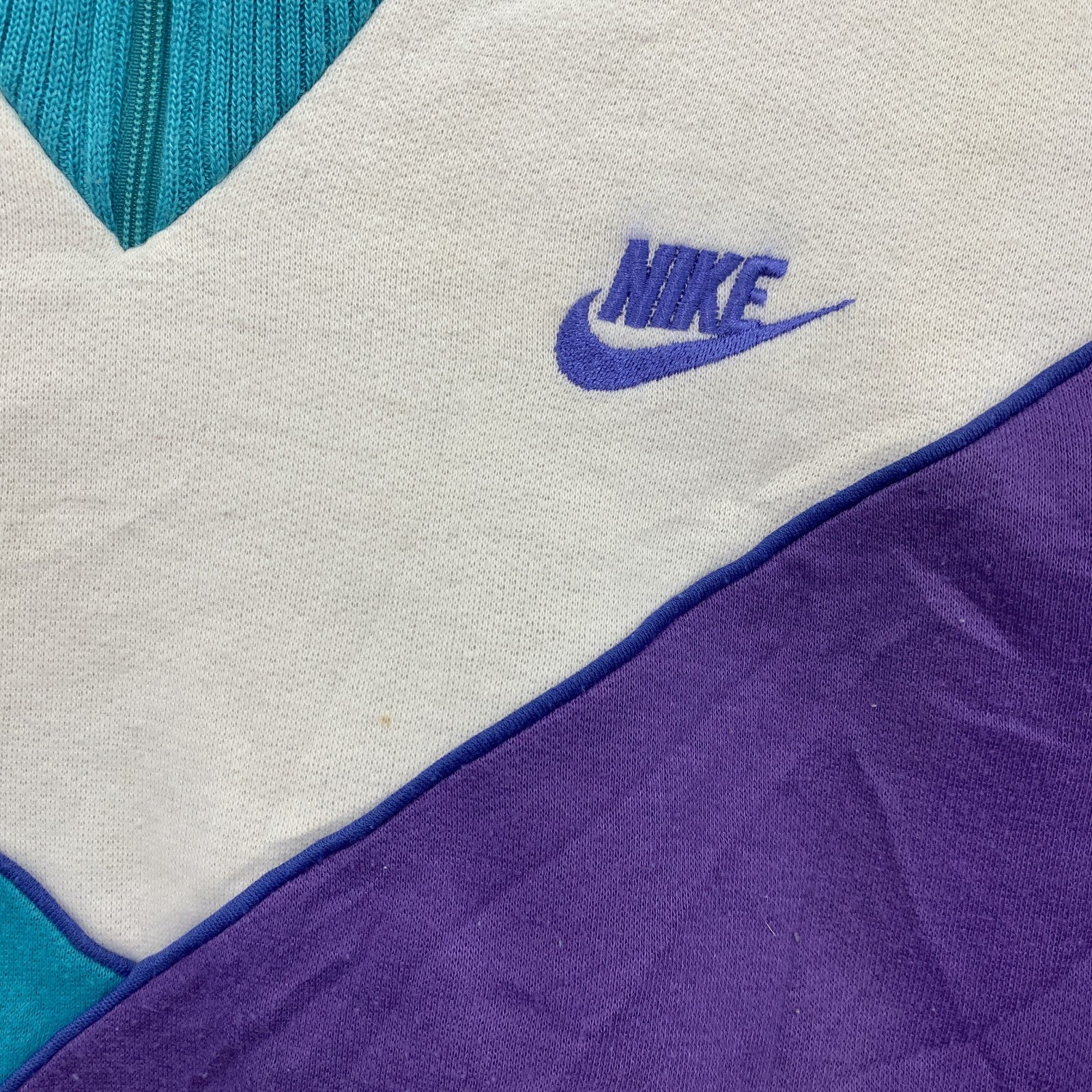 80s　NIKE　ナイキ　ハーフジップスウェット　紺タグ　ヴィンテージ　トライカラー　白　パープル　ブルー　Mサイズ