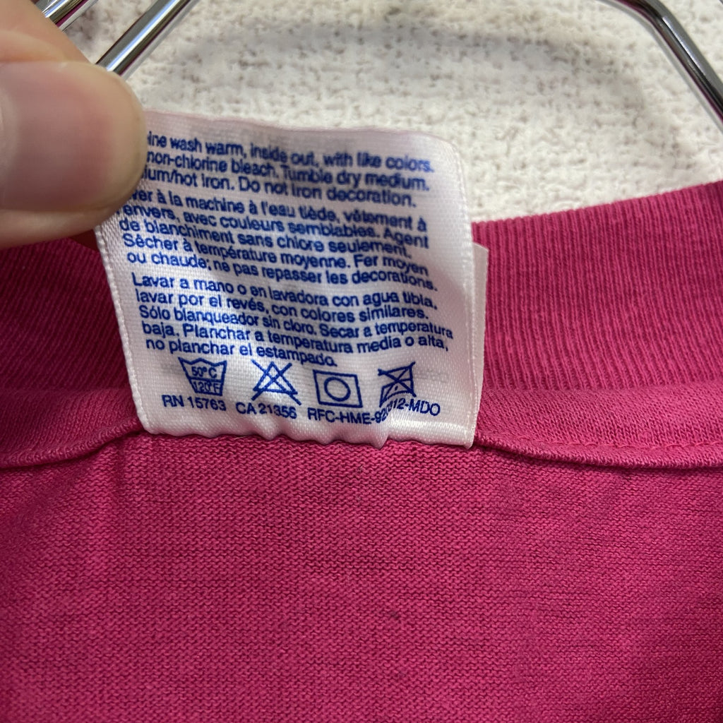 90s　Hanes　ヘインズ　半袖プリントTシャツ　US製　シングルステッチ　ショッキングピンク　Lサイズ