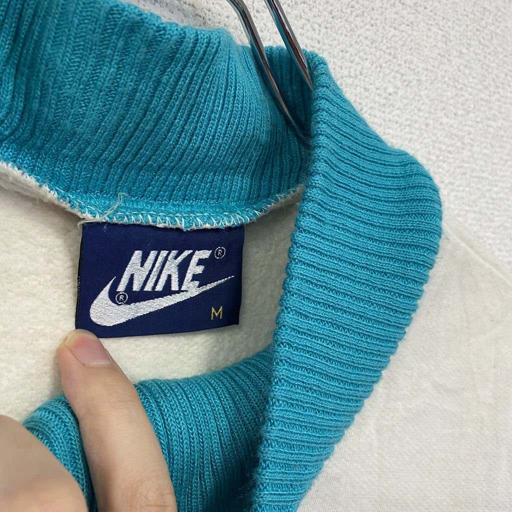80s　NIKE　ナイキ　ハーフジップスウェット　紺タグ　ヴィンテージ　トライカラー　白　パープル　ブルー　Mサイズ