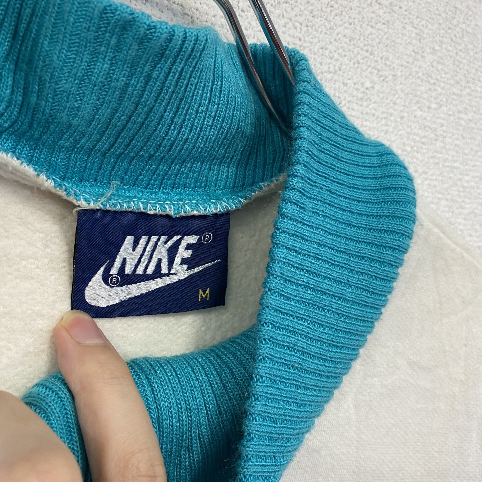 80s　NIKE　ナイキ　ハーフジップスウェット　紺タグ　ヴィンテージ　トライカラー　白　パープル　ブルー　Mサイズ