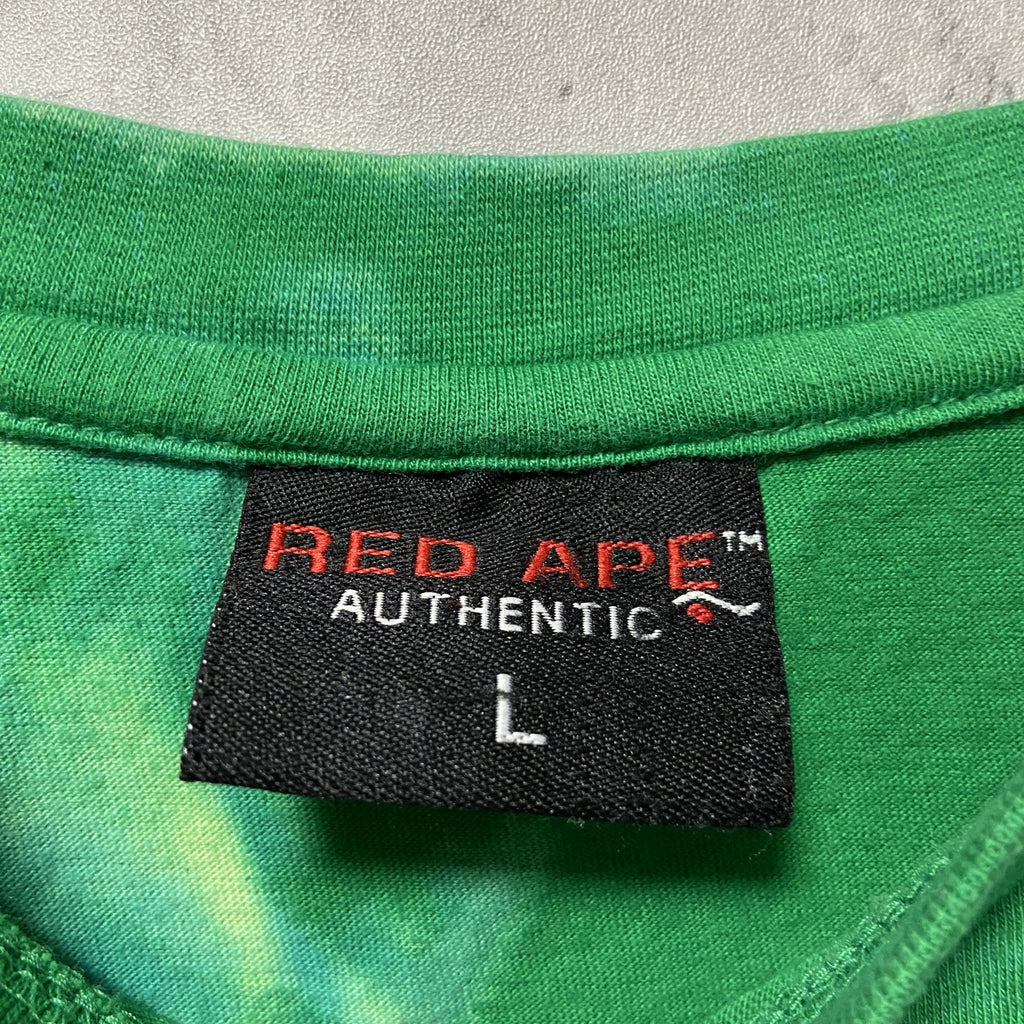古着 used　RED APE AUTHENTIC　半袖タイダイ柄プリントTシャツ　緑　グリーン　レトロ　個性的　Lサイズ