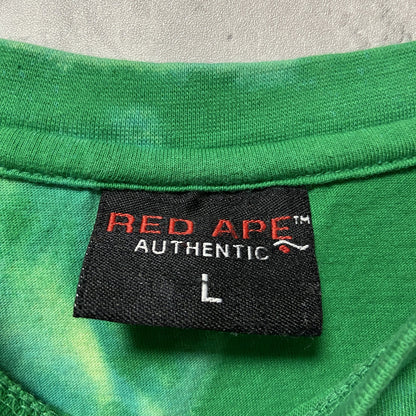 古着 used　RED APE AUTHENTIC　半袖タイダイ柄プリントTシャツ　緑　グリーン　レトロ　個性的　Lサイズ