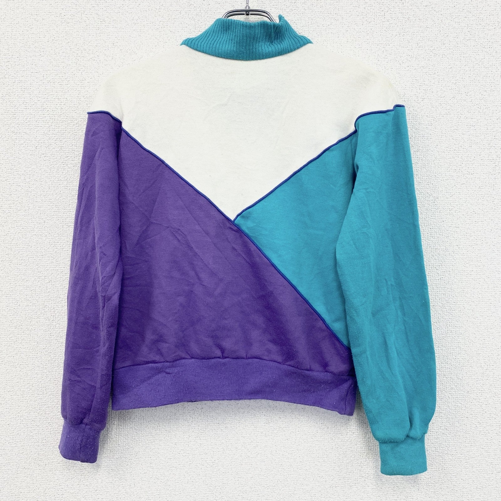 80s　NIKE　ナイキ　ハーフジップスウェット　紺タグ　ヴィンテージ　トライカラー　白　パープル　ブルー　Mサイズ