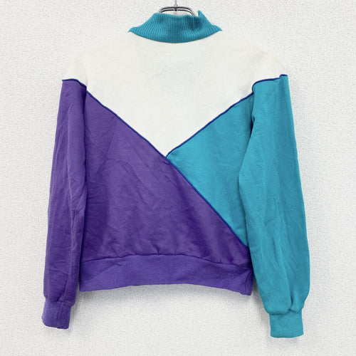 80s　NIKE　ナイキ　ハーフジップスウェット　紺タグ　ヴィンテージ　トライカラー　白　パープル　ブルー　Mサイズ