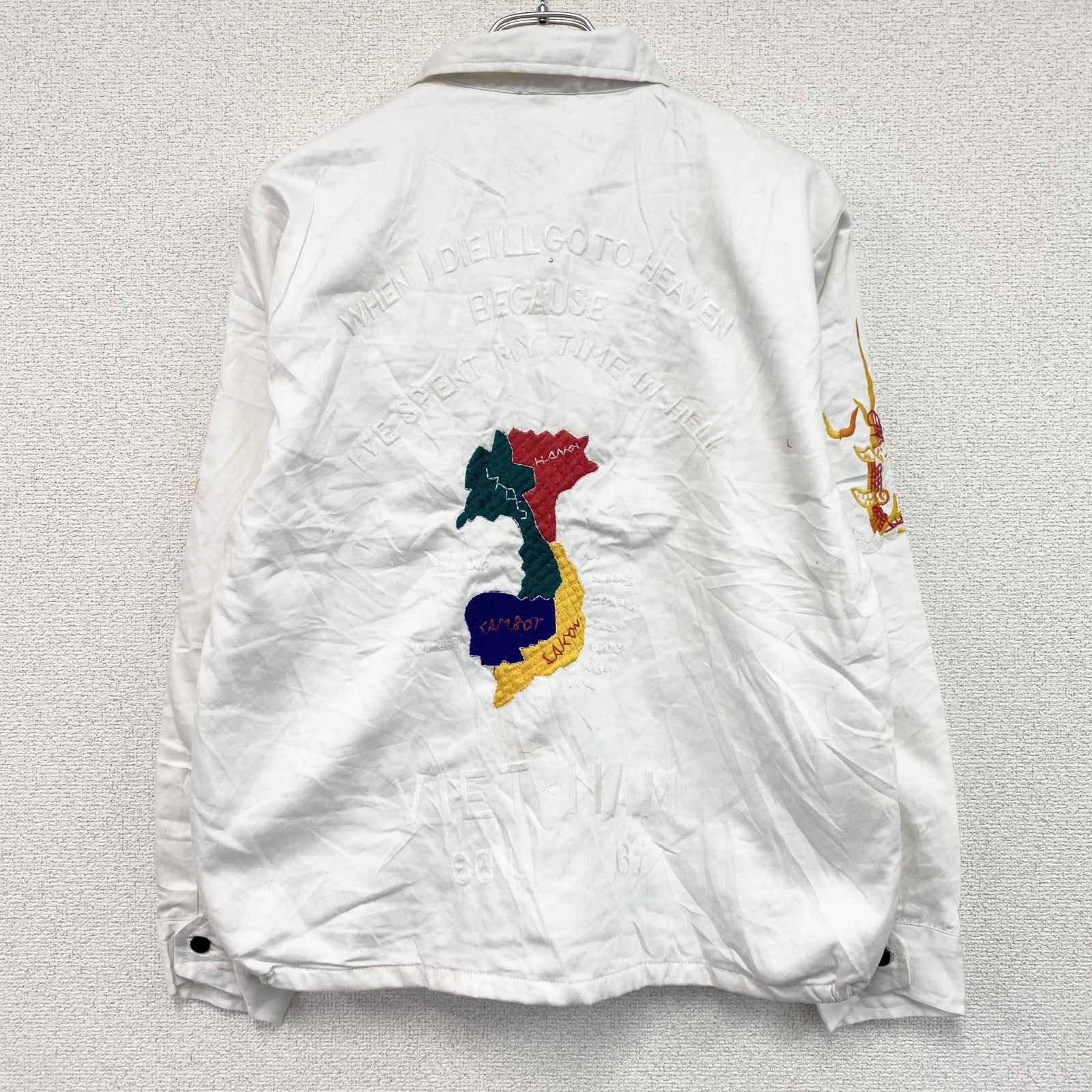 ベトジャン　ベトナムジャケット　スーベニアジャケット　ブルゾン　レプリカ　リメイク　刺繍　白　ホワイト