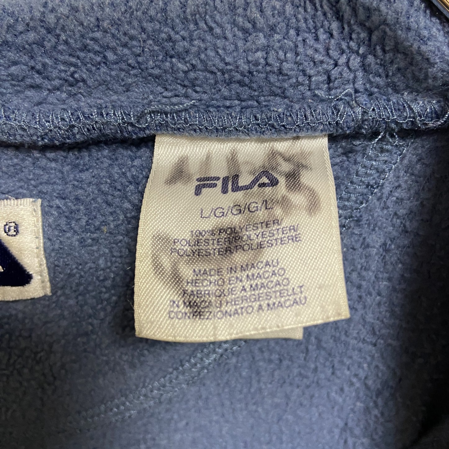 古着 used　FILA　フィラ　長袖クルーネックロゴ刺繍フリース　水色　ライトブルー　秋冬服　レトロ　Lサイズ