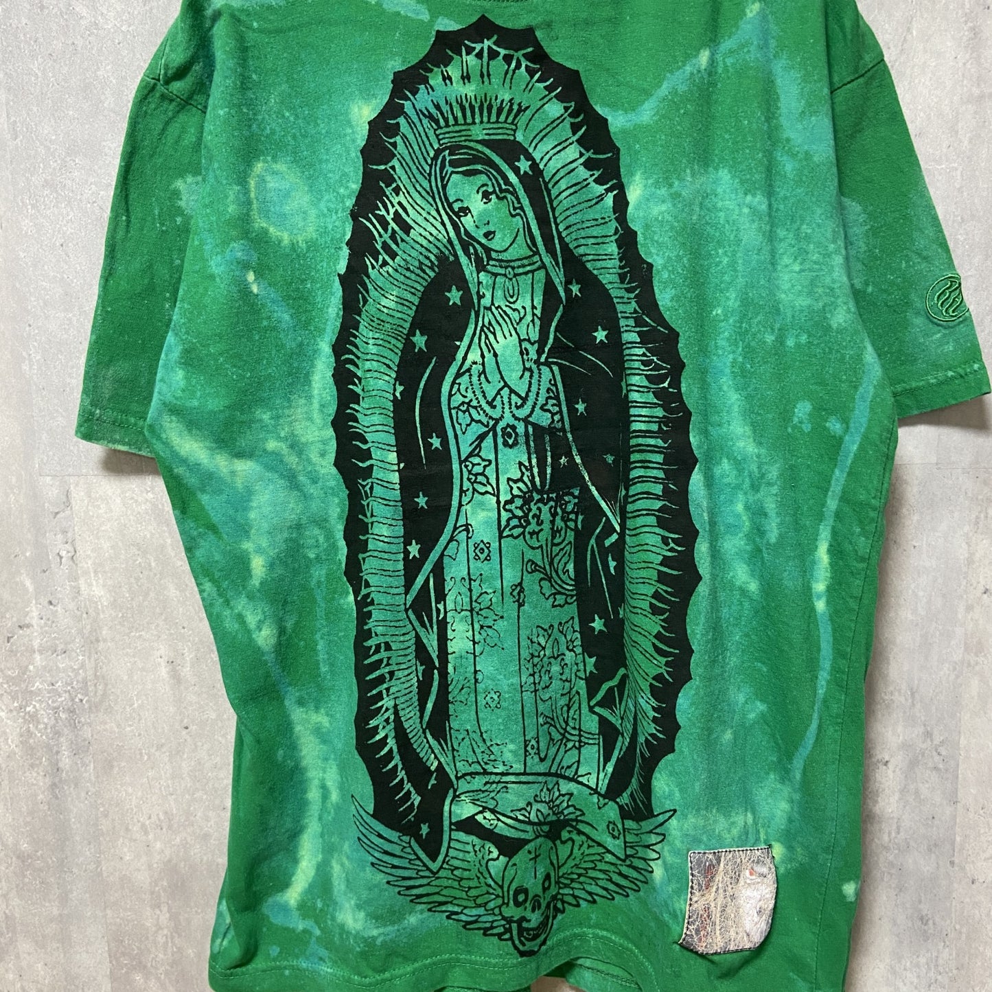 古着 used　RED APE AUTHENTIC　半袖タイダイ柄プリントTシャツ　緑　グリーン　レトロ　個性的　Lサイズ